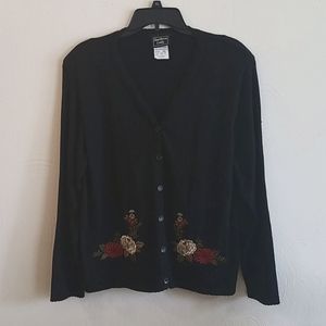 NWOT Floral embroidered black cardigan